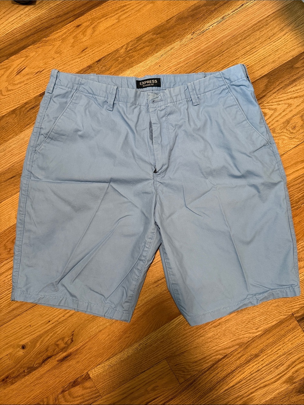 Express Men's Light Blue Flat Front Chino Shorts